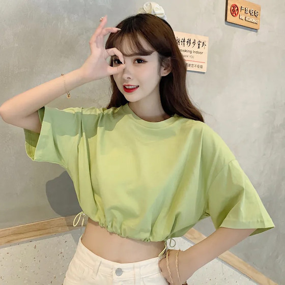 Hanwu practice room drawstring waist-hugging solid color short-sleeved T-shirt for women in summer short high-waisted hot girl navel jazz top
Hanwu practice room drawstring waist-hugging solid color short-sleeved T-shirt for women in summer short high-waisted hot girl navel jazz top