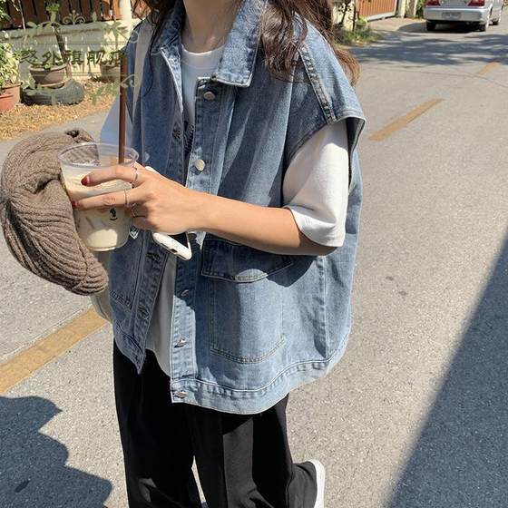 Gongcong denim vest women's spring and autumn thin model 2023 net red loose outside wearing vest horses clipped off -shirt summer Gongcong denim vest women's spring and autumn thin model 2023 net red loose outside wearing vest horses clipped off -shirt summer