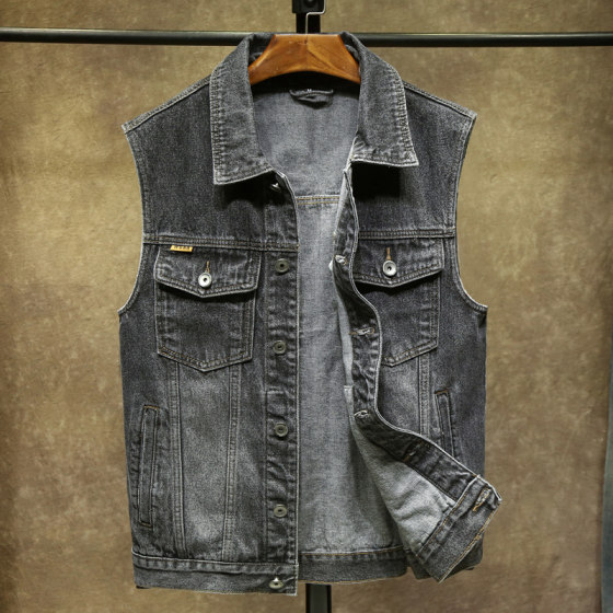 High-end black and gray denim vest men's spring and autumn new lapel sleeveless vest vest motorcycle jacket horse clip gown
High-end black and gray denim vest men's spring and autumn new lapel sleeveless vest vest motorcycle jacket horse clip gown