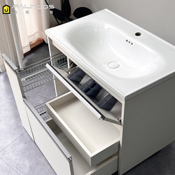Japanese-Style Cream-Colored Storage Cabinet Bathroom Cabinet Combination Ceramic Integrated Basin Washbasin Cabinet Combination Bathroom Japanese-Style Cream-Colored Storage Cabinet Bathroom Cabinet Combination Ceramic Integrated Basin Washbasin Cabinet Combination Bathroom