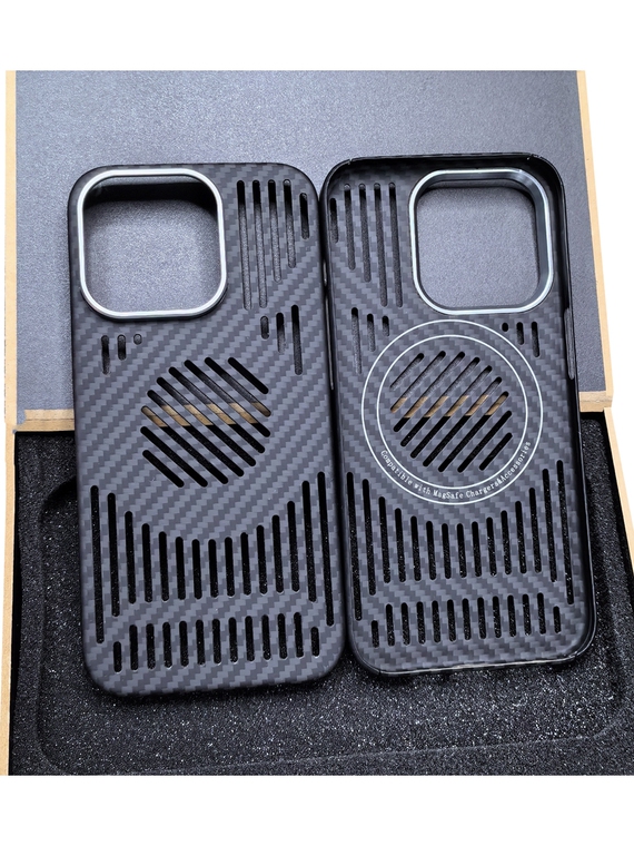 Hollow Magnetic Lightweight Heatsink Heat Dissipation Luxury MagSafe 15, 14, 13 Carbon Fiber iPhone Case