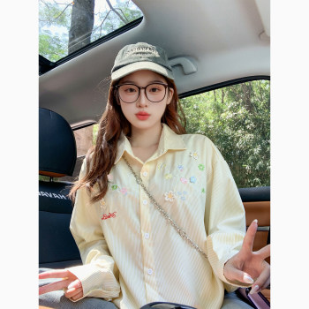 Yellow cartoon trendy brand striped long-sleeved shirt for women early autumn 2025 new loose lazy style age-reducing top shirt 
Yellow cartoon trendy brand striped long-sleeved shirt for women early autumn 2025 new loose lazy style age-reducing top shirt