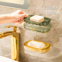 Light luxury double-layer drain soap dish wall-mounted punch-free soap dispenser Light luxury double-layer drain soap dish wall-mounted punch-free soap dispenser