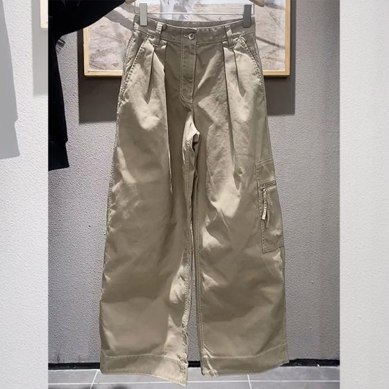 CHAO-grade recommendation! American high-waist commuter workwear khaki wide-leg pants for women early spring casual pocket straight pants CHAO-grade recommendation! American high-waist commuter workwear khaki wide-leg pants for women early spring casual pocket straight pants