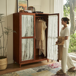 French-Style Solid Wood Wardrobe, Vintage Cabinet for Bedroom, Large Capacity Wardrobe with Double Doors, Gauze Curtain Glass Cabinet French-Style Solid Wood Wardrobe, Vintage Cabinet for Bedroom, Large Capacity Wardrobe with Double Doors, Gauze Curtain Glass Cabinet