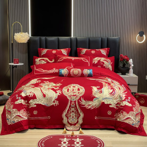 High-end wedding four-piece set bright red cotton dragon and phoenix embroidery festive quilt cover new wedding room wedding bedding 4 
High-end wedding four-piece set bright red cotton dragon and phoenix embroidery festive quilt cover new wedding room wedding bedding 4