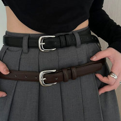 Simple and Stylish Women's Belt with a Shiny Silver Pin Buckle, Genuine Leather, Suitable for Students and Young Adults, Korean Style Decorative Belt Simple and Stylish Women's Belt with a Shiny Silver Pin Buckle, Genuine Leather, Suitable for Students and Young Adults, Korean Style Decorative Belt