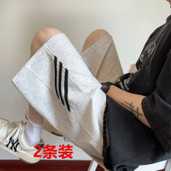 Gray heavyweight shorts men's summer trendy American three-stripe sports pants loose casual junior high school students' five-point pants Gray heavyweight shorts men's summer trendy American three-stripe sports pants loose casual junior high school students' five-point pants
