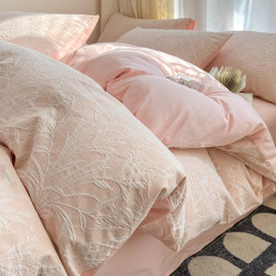 Double-Layer Gauze Four-Piece Bedding Set 100% Pure Cotton Jacquard Pink Duvet Cover Bed Sheet Light Luxury Simple Bedding Fitted Sheet 4 Double-Layer Gauze Four-Piece Bedding Set 100% Pure Cotton Jacquard Pink Duvet Cover Bed Sheet Light Luxury Simple Bedding Fitted Sheet 4