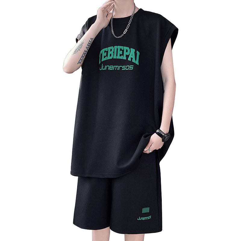 The Walv Ge Sports Set Men's Summer Summer Loose Vest shorts pajamas can wear ice silk sleeveless home clothes The Walv Ge Sports Set Men's Summer Summer Loose Vest shorts pajamas can wear ice silk sleeveless home clothes