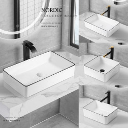 Nordic Minimalist Countertop Basin, Square Ceramic Washbasin, Household Washbasin, Single Basin with Black Edges, Artistic Basin, Small Size Nordic Minimalist Countertop Basin, Square Ceramic Washbasin, Household Washbasin, Single Basin with Black Edges, Artistic Basin, Small Size