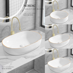 Scandinavian Accessible Luxury Countertop Basin Round Household Wash Basin Single Basin Ceramic Wash Basin Gold Edge Art Basin Small Size Scandinavian Accessible Luxury Countertop Basin Round Household Wash Basin Single Basin Ceramic Wash Basin Gold Edge Art Basin Small Size