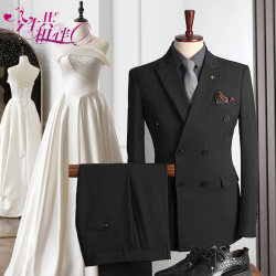 Men's Suit, Wedding Double-Breasted British Style Peaked Lapel Groom Engagement Slim-Fit Striped Formal Suit Men's Suit, Wedding Double-Breasted British Style Peaked Lapel Groom Engagement Slim-Fit Striped Formal Suit