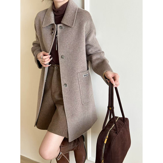 2025 autumn and winter new double-sided wool wool coat mid-length loose slimming and age-reducing wool coat mother suit 2025 autumn and winter new double-sided wool wool coat mid-length loose slimming and age-reducing wool coat mother suit