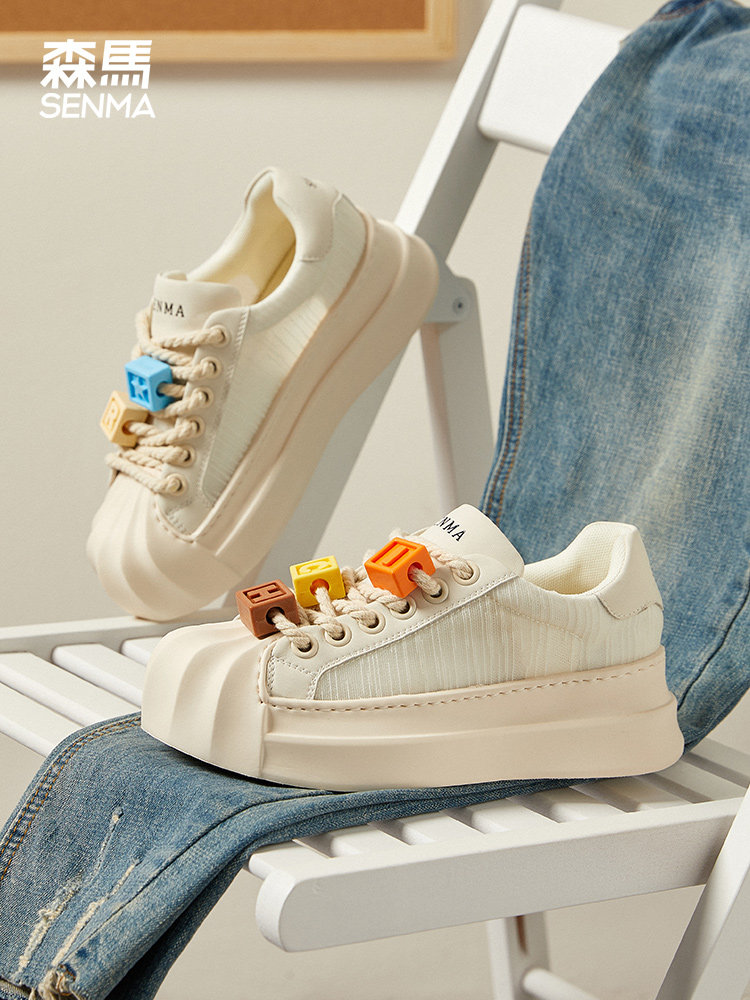 Senma Couples Shell Toe Shoes White Summer Sneakers