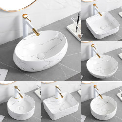 Nordic Minimalist Marble-Pattern Countertop Basin Balcony Ceramic Art Basin Household Bathroom Washbasin Small Washbasin Nordic Minimalist Marble-Pattern Countertop Basin Balcony Ceramic Art Basin Household Bathroom Washbasin Small Washbasin