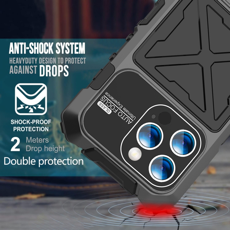 RJUST 3 Layer Tough Shockproof Drop Resistant Metal Airbag 4 Corner 360 Full Protection Heavy Duty 15, 15 Plus, 15 Pro, 15
