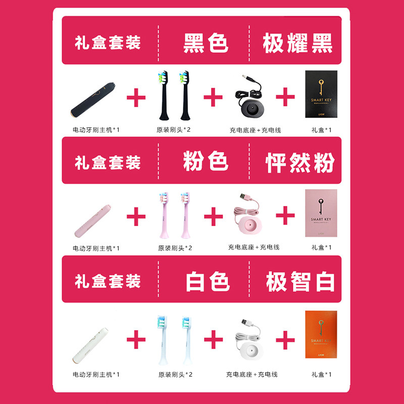 LION SMARTKEY 음파전동칫솔 진동진동 자동방수 충전식 부드러운모 -