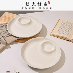 Ceramic Dumpling Plate with Vinegar Dish, 2024 New Model, High Aesthetic Round Breakfast Plate, Snack Plate, Underglaze Color Plate Ceramic Dumpling Plate with Vinegar Dish, 2024 New Model, High Aesthetic Round Breakfast Plate, Snack Plate, Underglaze Color Plate