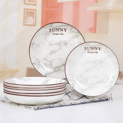 Hakka-Style Ceramic Plate, Nordic-Style Marble-Patterned Tableware, Microwave-Safe Porcelain Plate for Home Use Hakka-Style Ceramic Plate, Nordic-Style Marble-Patterned Tableware, Microwave-Safe Porcelain Plate for Home Use