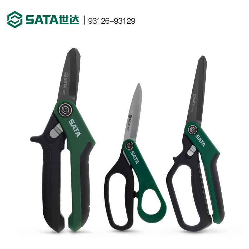SATA SHIDA 가위 산업용 강력한 스테인레스 스틸 34 날카로운 고무 플라스틱 손잡이 긴 블레이드 전문 고무 절단 홈 주방-