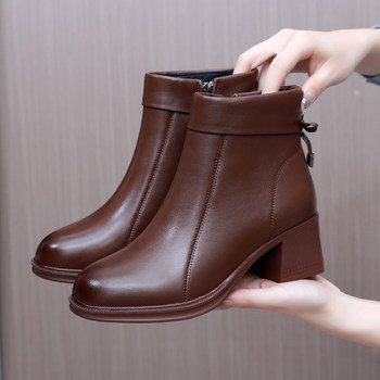 Mid-heeled short boots for women, genuine leather, soft sole, large size mother's cotton shoes Mid-heeled short boots for women, genuine leather, soft sole, large size mother's cotton shoes