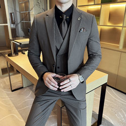 Striped Brown Suit Set for Men, Slim Fit, Korean Style, Casual, High-End Suit Jacket, Groom's Wedding Suit Striped Brown Suit Set for Men, Slim Fit, Korean Style, Casual, High-End Suit Jacket, Groom's Wedding Suit