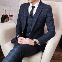 Casual Young Men's Spring and Autumn Slim-Fit Men's Suit Three-Piece Set Korean Style Wedding Groom's Suit Handsome Casual Young Men's Spring and Autumn Slim-Fit Men's Suit Three-Piece Set Korean Style Wedding Groom's Suit Handsome