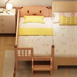 Aismai Beech Wood Children's Bed for Boys and Girls, Princess Bed with Guardrails, Widened Bedside Crib, Baby Splicing Bed Aismai Beech Wood Children's Bed for Boys and Girls, Princess Bed with Guardrails, Widened Bedside Crib, Baby Splicing Bed