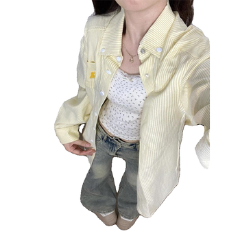 Super beautiful yellow striped long-sleeved shirt for women in spring and autumn
 Super beautiful yellow striped long-sleeved shirt for women in spring and autumn