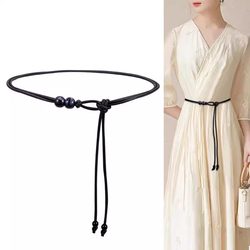 Dress with Thin Belt Accessories, Women's Leather Rope Waist Chain, Suitable for Dresses, Sweaters, Coats, High-End Black Versatile Small Belt Dress with Thin Belt Accessories, Women's Leather Rope Waist Chain, Suitable for Dresses, Sweaters, Coats, High-End Black Versatile Small Belt