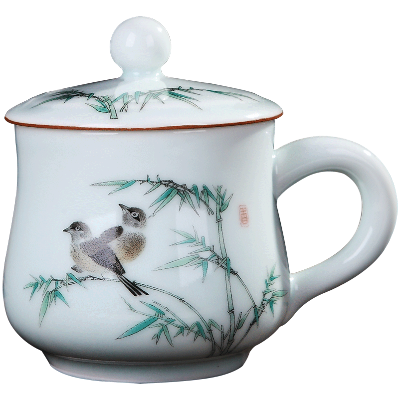 Jingdezhen green glaze trumpet with ceramic tea cup Mark Cup office household drinking water cup and tea can be customized Jingdezhen green glaze trumpet with ceramic tea cup Mark Cup office household drinking water cup and tea can be customized