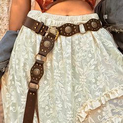 Maillard Belt Bohemian Retro American Western Studded Brown Leather Belt Jeans Waist Chain Accessory Maillard Belt Bohemian Retro American Western Studded Brown Leather Belt Jeans Waist Chain Accessory