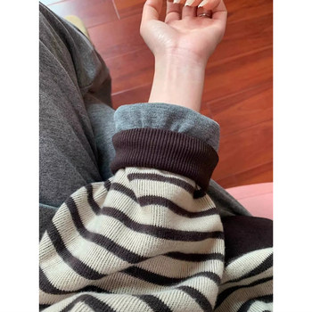 Large size lazy style plus velvet thick striped sweatshirt for women
 Large size lazy style plus velvet thick striped sweatshirt for women