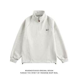 Heavy weight Embroider half zipper Sweatshirt men and women American Trendy stand collar Fleece-lined Loose sports Couple Tops Outwear Heavy weight Embroider half zipper Sweatshirt men and women American Trendy stand collar Fleece-lined Loose sports Couple Tops Outwear