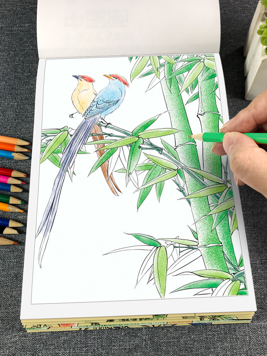 中国画白描临摹画册儿童入门描摹本手绘本初学者套装填色本正品