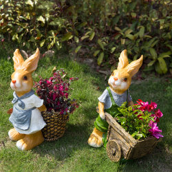 New Courtyard Decoration Outdoor Lawn Sculpture Creative Artificial Resin Craft Cartoon Rabbit Cart Flower Pot Ornament New Courtyard Decoration Outdoor Lawn Sculpture Creative Artificial Resin Craft Cartoon Rabbit Cart Flower Pot Ornament