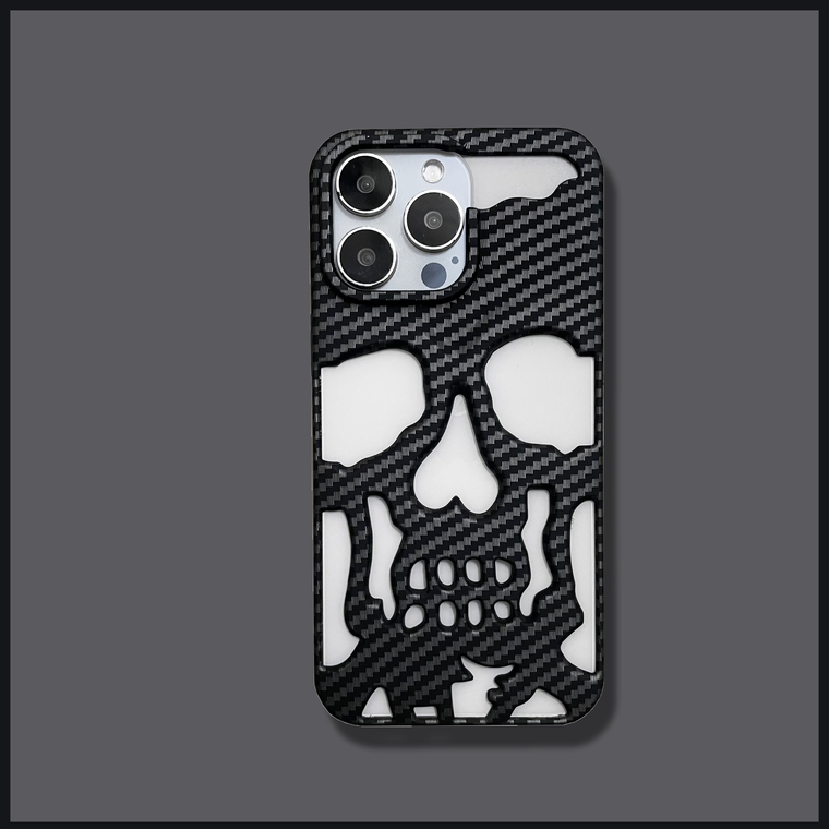 New Punk Style Skull Carbon Fiber Pattern 15, 14, 13, 12 iPhone Case