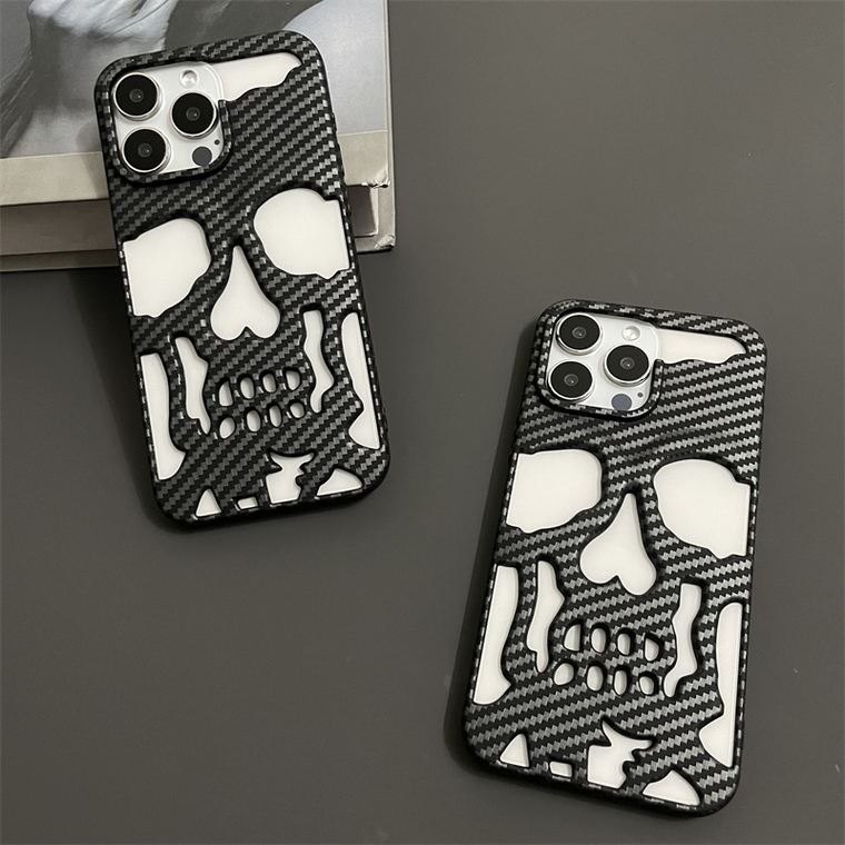New Punk Style Skull Carbon Fiber Pattern 15, 14, 13, 12 iPhone Case