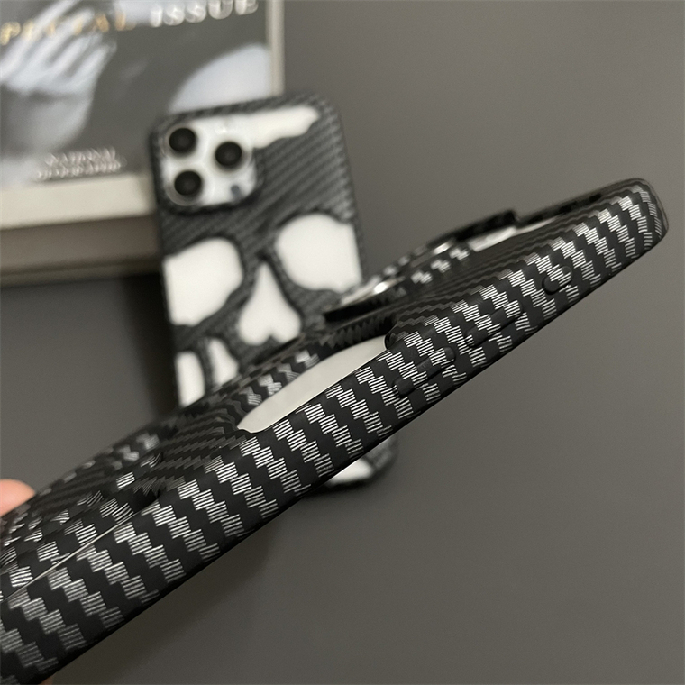 New Punk Style Skull Carbon Fiber Pattern 15, 14, 13, 12 iPhone Case