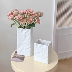 High-End Simple Cream Pleated Paper Bag Ceramic Vase Fresh Flowers Hydroponic Flower Arrangement Ornaments Living Room Dried Flower Decorations High-End Simple Cream Pleated Paper Bag Ceramic Vase Fresh Flowers Hydroponic Flower Arrangement Ornaments Living Room Dried Flower Decorations