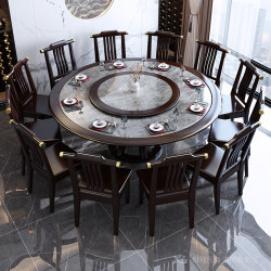 Solid Wood and Stone Dining Table and Chair Set, New Chinese-Style Light Luxury Round Table, 2m Round Marble Home Dining Table Solid Wood and Stone Dining Table and Chair Set, New Chinese-Style Light Luxury Round Table, 2m Round Marble Home Dining Table