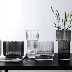 ins Nordic Style Light Luxury Vertical Striped Transparent Glass Vase for Fresh Flowers, Dried Flowers, Flower Arrangements, Living Room and Dining Table Decoration ins Nordic Style Light Luxury Vertical Striped Transparent Glass Vase for Fresh Flowers, Dried Flowers, Flower Arrangements, Living Room and Dining Table Decoration