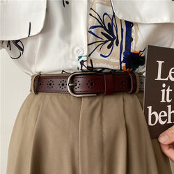 No-Punch Genuine Leather Belt for Women ins Trendy High-End Belt for Men Versatile Women's Jeans Belt Full Hole Decoration No-Punch Genuine Leather Belt for Women ins Trendy High-End Belt for Men Versatile Women's Jeans Belt Full Hole Decoration
