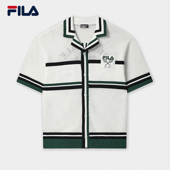 FILA official men's braided jacket 2025 autumn new fashion casual contrast loose short-sleeved top FILA official men's braided jacket 2025 autumn new fashion casual contrast loose short-sleeved top