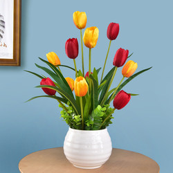 Living Room Table Decoration Table Centerpiece Flowers Tulip Artificial Flower Potted Plant Fake Flower Model Room Realistic Indoor Flower Ornament Living Room Table Decoration Table Centerpiece Flowers Tulip Artificial Flower Potted Plant Fake Flower Model Room Realistic Indoor Flower Ornament