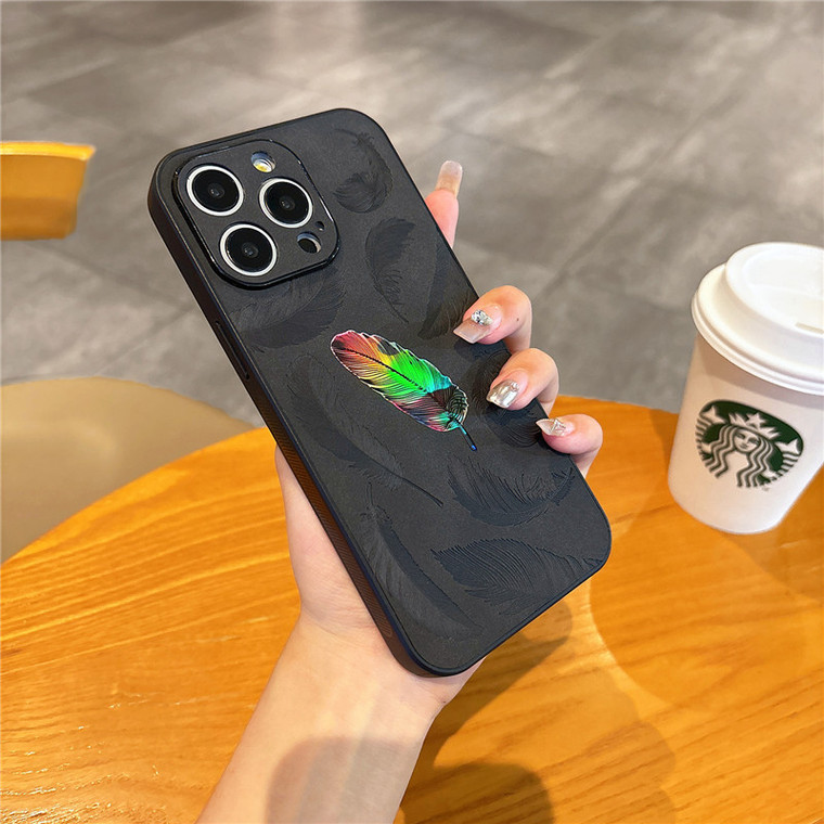 Rainbow Feather New Suede Leather 15, 14, 13, 12 iPhone Case