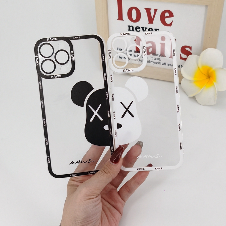 Kaws Bear Couples Transparent Clear Silicone TPU 15, 14, 13, 12 iPhone Case