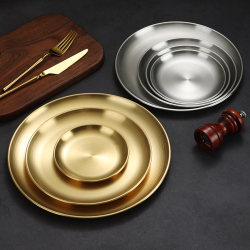 Korean-Style Thickened Stainless Steel Round Tray, Gold-Colored, Suitable for Cafes, Fruit Tray, Cake Tray, Bone Dish, Shallow Dish Korean-Style Thickened Stainless Steel Round Tray, Gold-Colored, Suitable for Cafes, Fruit Tray, Cake Tray, Bone Dish, Shallow Dish