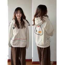 American Retro Rainbow Irregular Topstitch Hooded Sweatshirt for Women, Autumn and Winter Fleece-Lined Thick Cardigan, Couple's Zip-Up Jacket American Retro Rainbow Irregular Topstitch Hooded Sweatshirt for Women, Autumn and Winter Fleece-Lined Thick Cardigan, Couple's Zip-Up Jacket